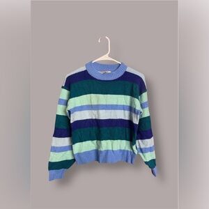 Striped Crew Neck Sweater in Blue and Green